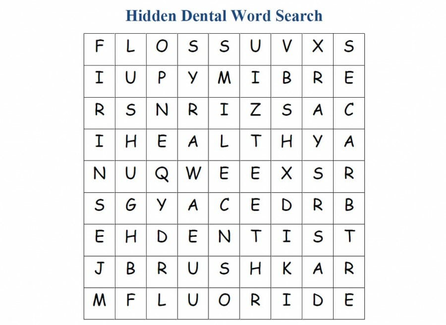 Hidden Dental Word Search